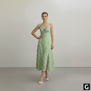 Vestido Feminino Midi Floral Green Blossom