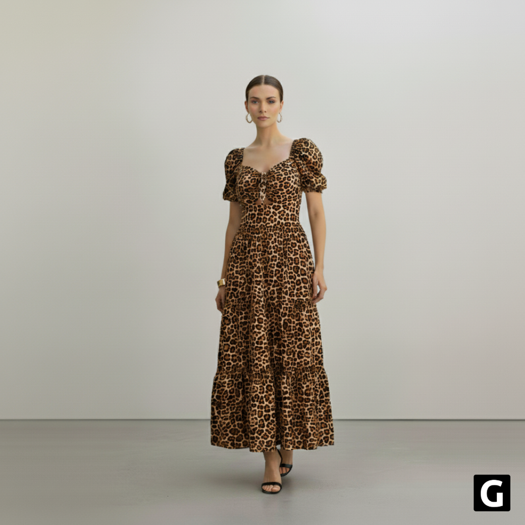 Vestido Feminino Midi Animal Print Savage Elegance
