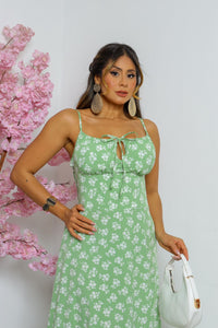 Vestido Feminino Midi Floral Green Blossom