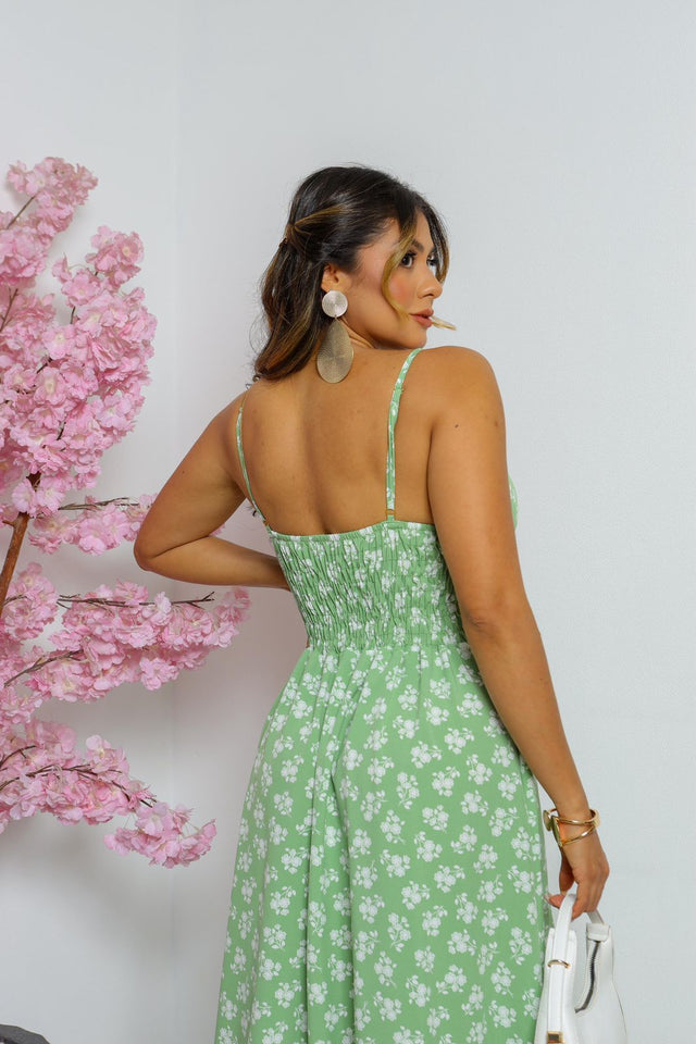 Vestido Feminino Midi Floral Green Blossom